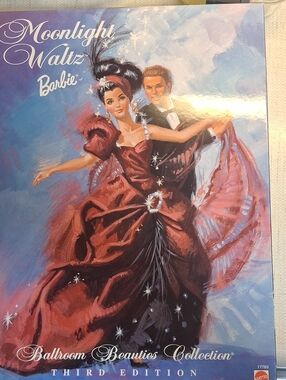 1997 Moonlight Waltz Barbie Doll In Burgandy Dress New In Box